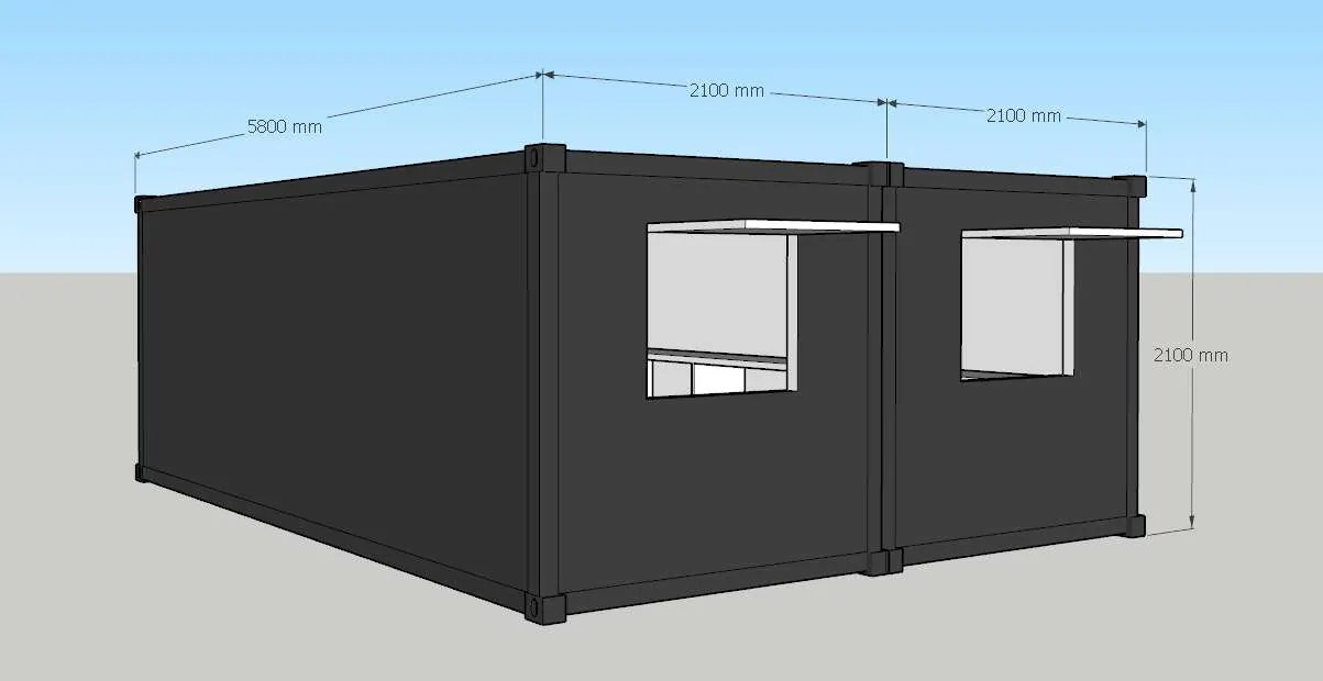 3D návrh dvou spojených kuchyňských kontejnerů